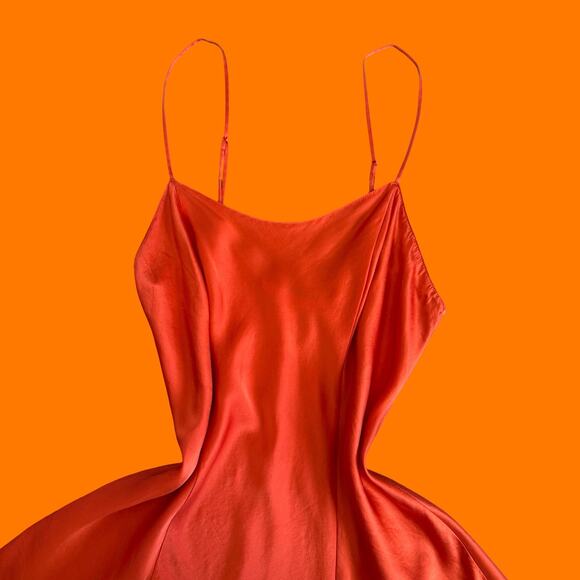 00's vintage orange 100% silk y2k slip dress MEDIUM victoria's secret - Picture 2 of 7